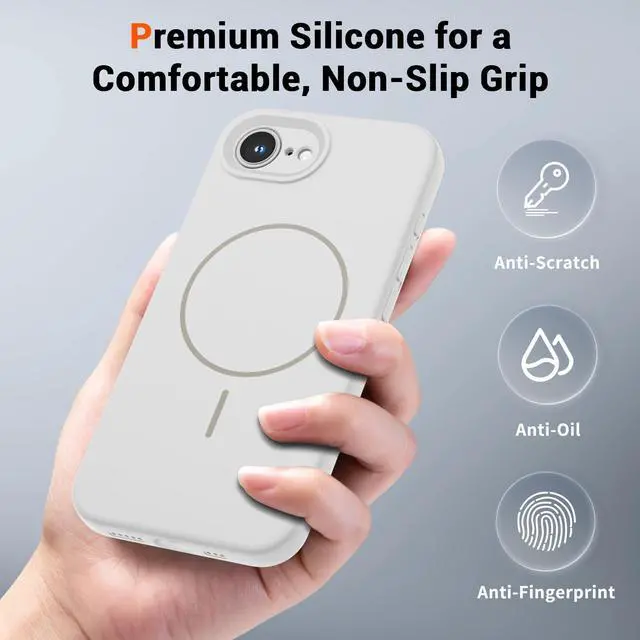 Alt view image 7 of 7 - Magnetic for iPhone 17e Case/iPhone 16e Case, Compatible with MagSafe, Full Camera Protection with Screen Protector, Silicone Shockproof Phone Cover with Soft Microfiber Lining,White