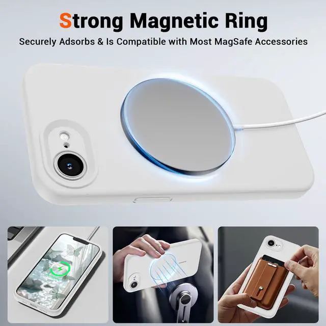 Alt view image 6 of 7 - Magnetic for iPhone 17e Case/iPhone 16e Case, Compatible with MagSafe, Full Camera Protection with Screen Protector, Silicone Shockproof Phone Cover with Soft Microfiber Lining,White
