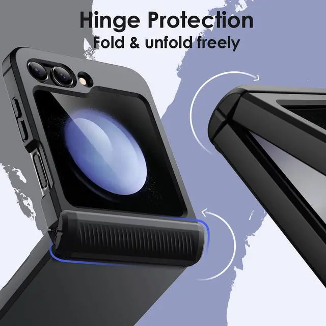 Alt view image 2 of 5 - Case for Samsung Galaxy Z Flip 5 2023 with Hinge Protection, Heavy Duty Rugged Protective Hard PC Phone Cover, Anti-Fingerprint Matte Finish (Black)