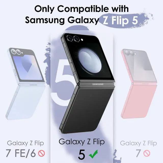 Main image of Case for Samsung Galaxy Z Flip 5 2023 with Hinge Protection, Heavy Duty Rugged Protective Hard PC Phone Cover, Anti-Fingerprint Matte Finish (Black)