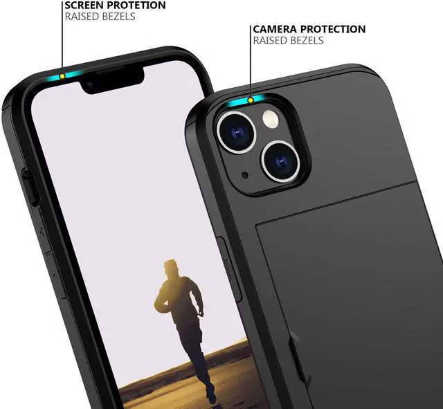 Alt view image 4 of 7 - for iPhone 13 Case with Card Holder Heavy Duty Protective Dual Layer Shockproof Hidden Card Slot Slim Wallet Case for iPhone 13 for Women&Men(Black)
