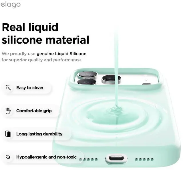 Alt view image 6 of 7 - for iPhone 17 Pro Case, Premium Magnetic Silicone Case, Compatible with MagSafe, Liquid Silicone Material, Protective Cover, Shockproof, Slim Phone, 6.3 inch (Aqua Sky)