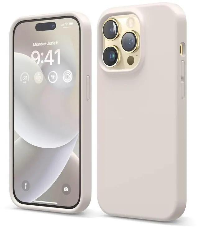 Main image of Compatible with iPhone 14 Series, Liquid Silicone Case, Full Body Protective Cover, Shockproof, Slim Phone Case, Anti-Scratch Soft Microfiber Lining (Stone, iPhone 14 Pro)