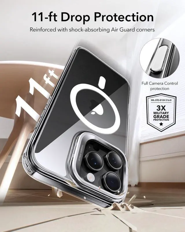 Alt view image 7 of 7 - for iPhone 16 Pro Max Case, Compatible with MagSafe, Military-Grade Protective, Built-in Stash Stand Phone Case, Scratch-Resistant Back Cover, Clear
