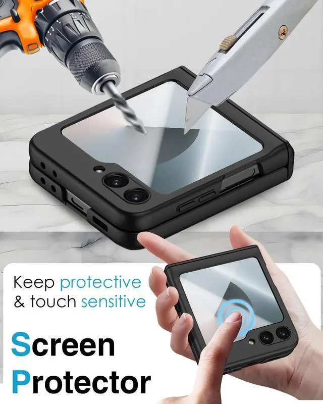 Alt view image 5 of 7 - for Samsung Galaxy Z Flip 6 Case, Hinge Protection, Built-in Screen Protector, Wireless Charging, Slim Rugged Phone Protective Case for Galaxy Z Flip 6 Black