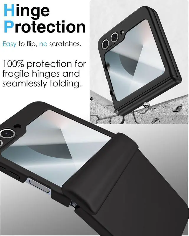 Alt view image 3 of 7 - for Samsung Galaxy Z Flip 6 Case, Hinge Protection, Built-in Screen Protector, Wireless Charging, Slim Rugged Phone Protective Case for Galaxy Z Flip 6 Black