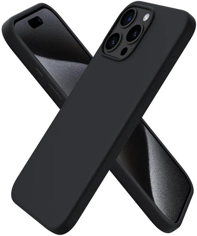Main image of Compatible with iPhone 15 Pro Max Case 6.7", Slim Liquid Silicone 3 Layers Soft Gel Rubber Shockproof Protective Phone Cover with Anti-Scratch Microfiber Lining-Black