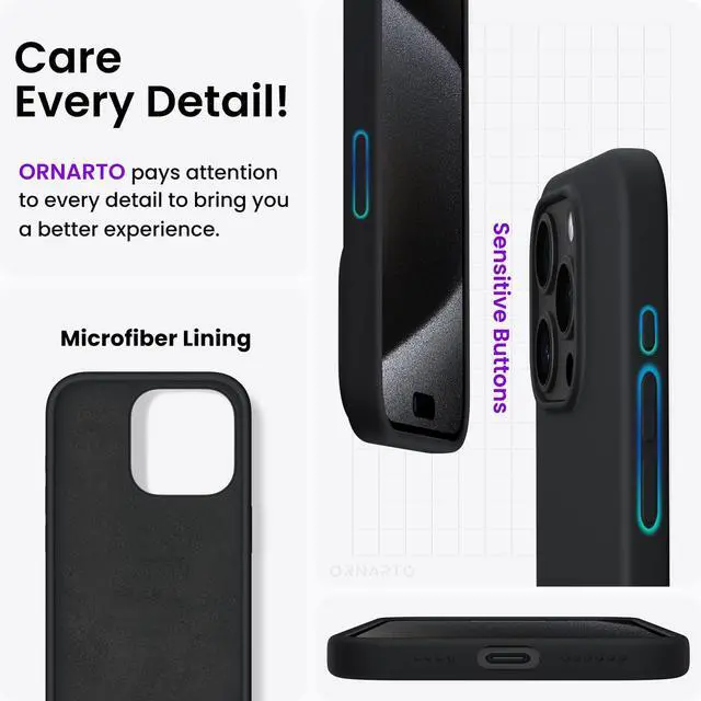 Alt view image 5 of 7 - Compatible with iPhone 15 Pro Max Case 6.7", Slim Liquid Silicone 3 Layers Soft Gel Rubber Shockproof Protective Phone Cover with Anti-Scratch Microfiber Lining-Black