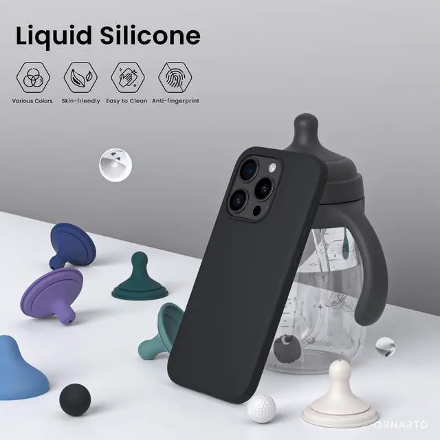 Alt view image 3 of 7 - Compatible with iPhone 15 Pro Max Case 6.7", Slim Liquid Silicone 3 Layers Soft Gel Rubber Shockproof Protective Phone Cover with Anti-Scratch Microfiber Lining-Black