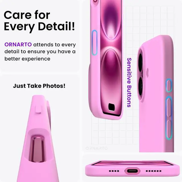 Alt view image 5 of 7 - Compatible with iPhone 16 Plus Case 6.7, Slim Liquid Silicone 3 Layers Full Covered Soft Gel Rubber Phone Case Protective Cover 6.7 Inch, Cherry Blossom