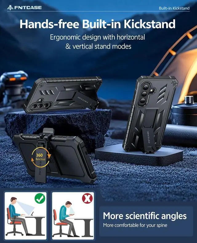 Alt view image 3 of 5 - for Samsung Galaxy A37 Case: with Belt-Clip Holster | Built-in Screen Protector | Kickstand Military Grade Drop Proof Protection Heavy Duty Rugged Shockproof Protective Sturdy Phone Case Black