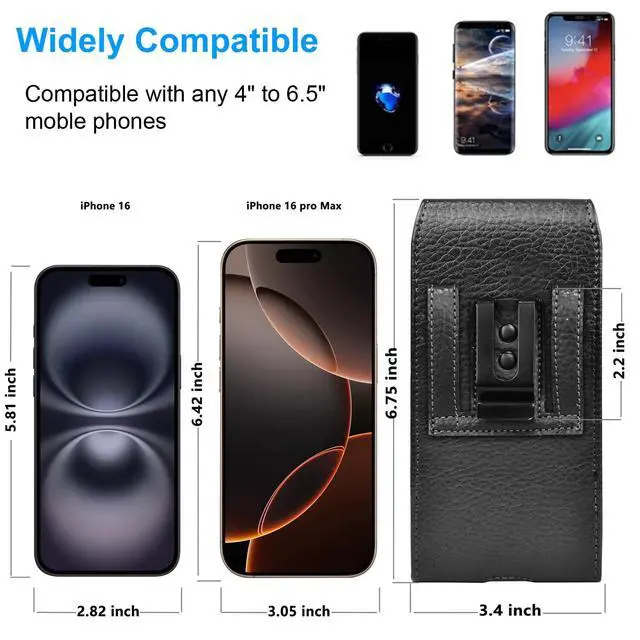 Alt view image 2 of 5 - Phone Holster for Samsung Galaxy S25 Ultra S24 Plus S23 S22 S21 S20 FE 5G S10 A17 A16 A15 A14 A13 A35 A26 A36 A56 A51 A71 5G, Note 20 J7 J3 Leather Cell Phone Pouch Belt Clip Holder Case,Black