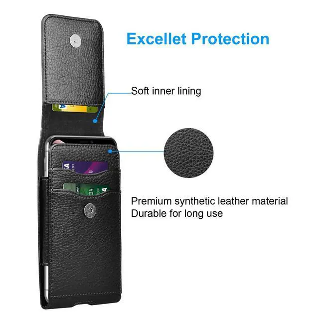 Alt view image 3 of 5 - Phone Holster for Samsung Galaxy S25 Ultra S24 Plus S23 S22 S21 S20 FE 5G S10 A17 A16 A15 A14 A13 A35 A26 A36 A56 A51 A71 5G, Note 20 J7 J3 Leather Cell Phone Pouch Belt Clip Holder Case,Black