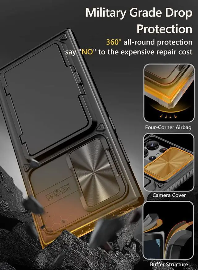 Alt view image 4 of 7 - for Samsung Galaxy S23 Ultra Case with Card Holder (4 Cards) & Sliding Camera Cover & Kickstand, Shockproof Rugged Hard Back & TPU Edge Wallet Cover for Galaxy S23 Ultra 5G 6.8" 2023, Black