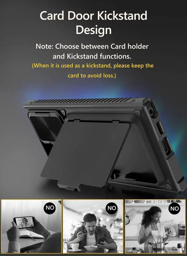 Alt view image 6 of 7 - for Samsung Galaxy S23 Ultra Case with Card Holder (4 Cards) & Sliding Camera Cover & Kickstand, Shockproof Rugged Hard Back & TPU Edge Wallet Cover for Galaxy S23 Ultra 5G 6.8" 2023, Black
