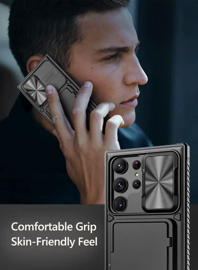 Alt view image 7 of 7 - for Samsung Galaxy S23 Ultra Case with Card Holder (4 Cards) & Sliding Camera Cover & Kickstand, Shockproof Rugged Hard Back & TPU Edge Wallet Cover for Galaxy S23 Ultra 5G 6.8" 2023, Black