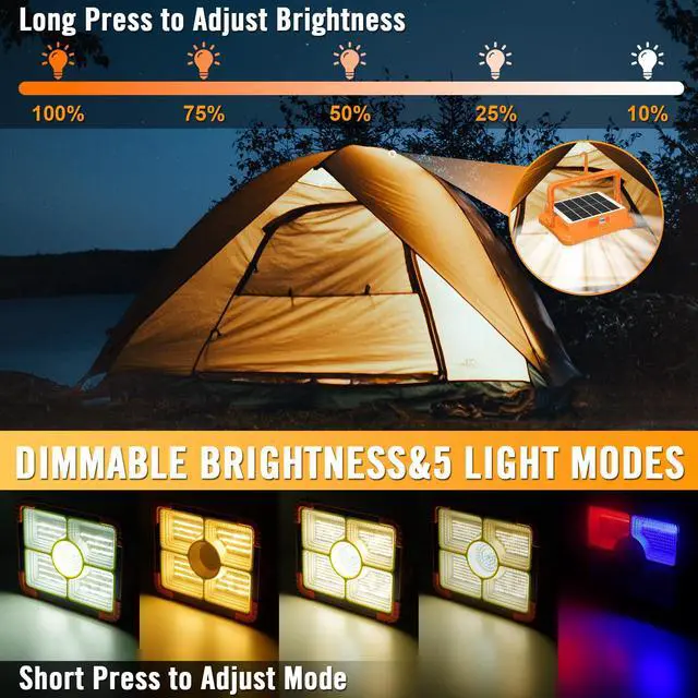 Alt view image 4 of 7 - 100W LED Solar Work Light, 466 LED 10000LM Magnetic Worklight with 5 Modes, 12000mAh Battary Rechargeable, IP66 Waterproof Portable Solar Outdoor Working Light for Emergency, Repair, Camping