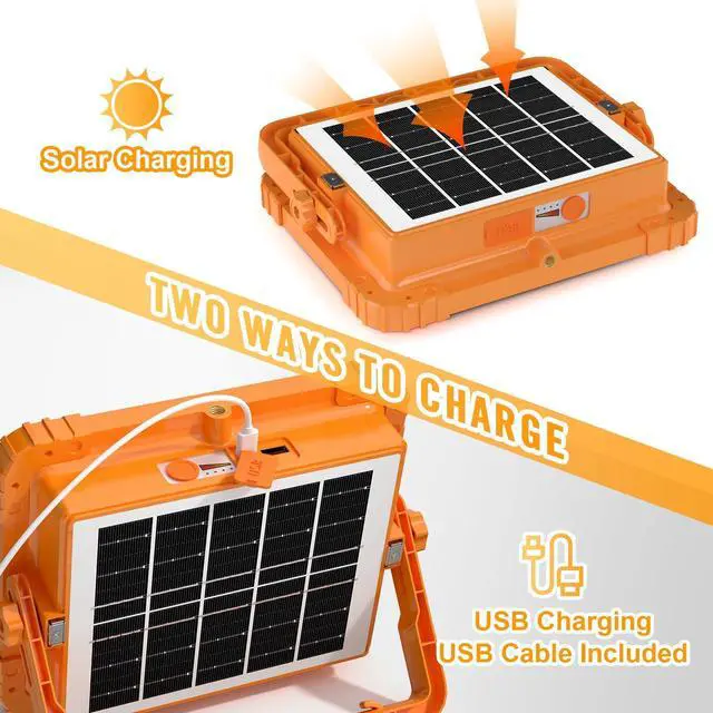 Alt view image 3 of 7 - 100W LED Solar Work Light, 466 LED 10000LM Magnetic Worklight with 5 Modes, 12000mAh Battary Rechargeable, IP66 Waterproof Portable Solar Outdoor Working Light for Emergency, Repair, Camping