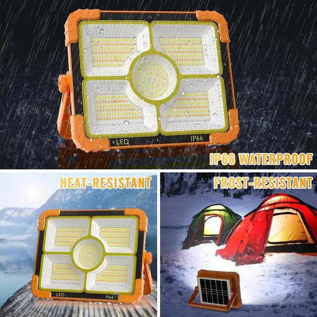 Alt view image 7 of 7 - 100W LED Solar Work Light, 466 LED 10000LM Magnetic Worklight with 5 Modes, 12000mAh Battary Rechargeable, IP66 Waterproof Portable Solar Outdoor Working Light for Emergency, Repair, Camping