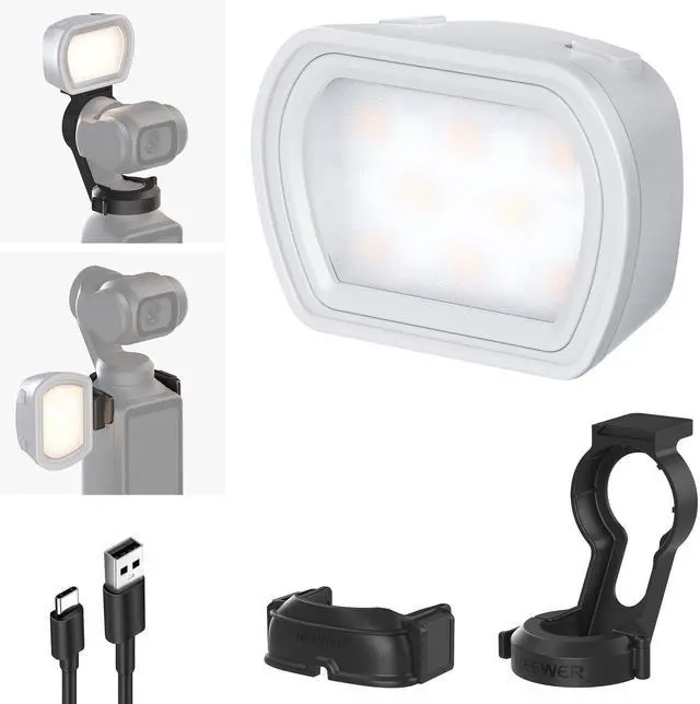 Main image of Basics Magnetic Auxiliary Light Compatible with DJI OSMO Pocket 3 Gimbal Cam Creator Combo, 1.3W USB C Rechargeable Plastic Mini LED Fill Light Attachment for Selfie Vlog Video Recording, M21