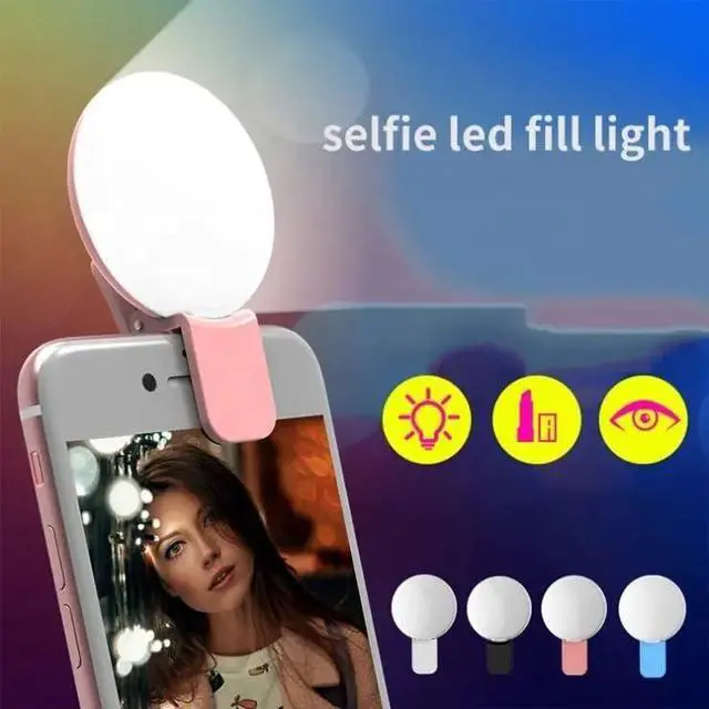 Main image of on LED Selfie Ring Light, Small Pocket-Size, 3 Brightness Levels, Rechargeable, Phone Camera Light, (White)