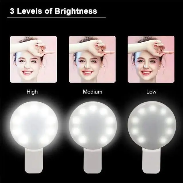 Alt view image 2 of 6 - on LED Selfie Ring Light, Small Pocket-Size, 3 Brightness Levels, Rechargeable, Phone Camera Light, (White)