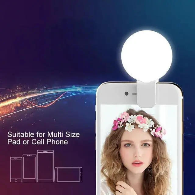 Alt view image 6 of 6 - on LED Selfie Ring Light, Small Pocket-Size, 3 Brightness Levels, Rechargeable, Phone Camera Light, (White)