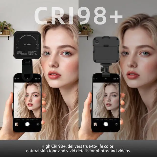 Alt view image 3 of 7 - Magnetic Selfie Light for Phone, 2000mAh Portable Video Conference Lighting with Clip, CRI 98+ 2500K-9000K Rechargeable LED Video Light with Flip-Up Gimbal for Makeup, Photography & Recording