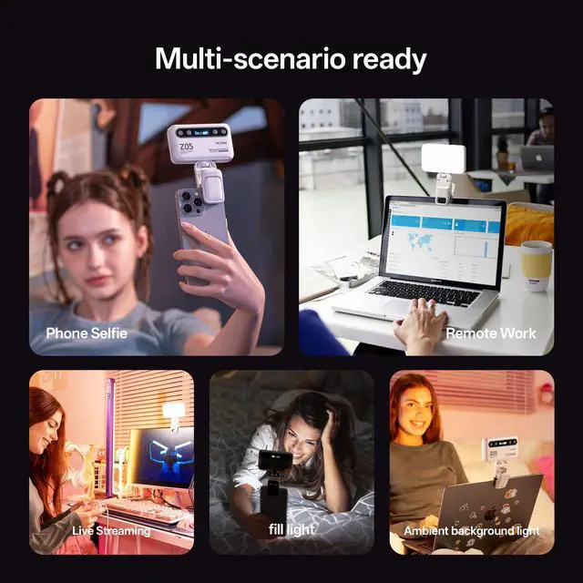 Alt view image 7 of 7 - Z05 RGB Video Light Portable LED Selfie Light with Clip for Phone Camera Laptop Tripod, 2000mAh USB-C CRI97 2800-6800K App Control Dimmable for Photography TikTok YouTube Vlog Live Streaming
