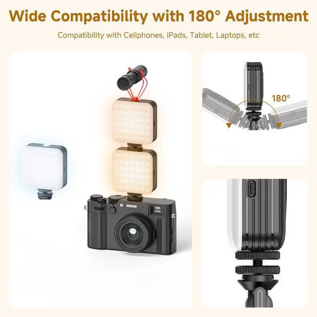 Alt view image 4 of 7 - 80 LED Selfie Light with 3 Modes, Portable Phone Light with Clip & 1/4 in Screw Hole, Rechargeable Clip Fill Video Conference Selfie Panel Lights for Phone/Camera/iPad/Laptop/TikTok