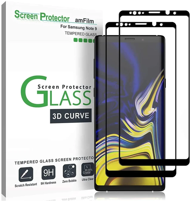Main image of Screen Protector for Samsung Galaxy Note 9, Full Screen Coverage Screen Protector, 3D Curved Tempered Glass, Dot Matrix with Easy Installation Tray (Black), 2 Pack