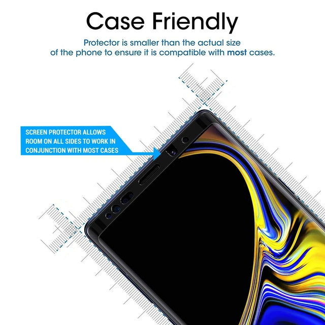 Alt view image 4 of 6 - Screen Protector for Samsung Galaxy Note 9, Full Screen Coverage Screen Protector, 3D Curved Tempered Glass, Dot Matrix with Easy Installation Tray (Black), 2 Pack