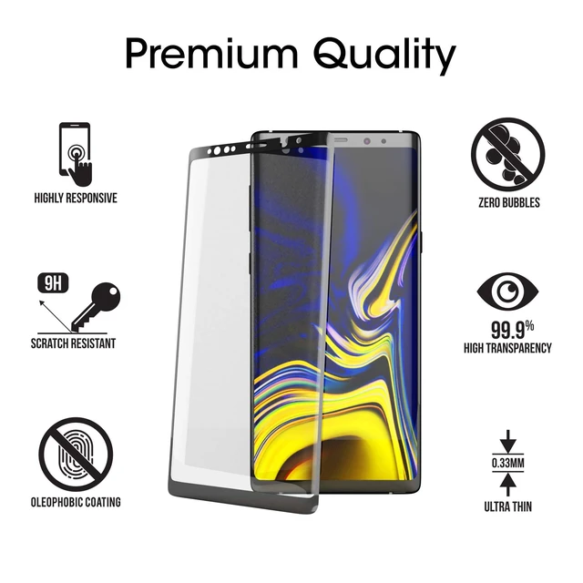 Alt view image 5 of 6 - Screen Protector for Samsung Galaxy Note 9, Full Screen Coverage Screen Protector, 3D Curved Tempered Glass, Dot Matrix with Easy Installation Tray (Black), 2 Pack
