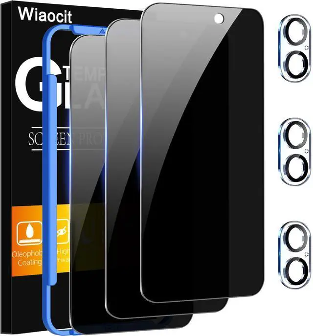 Main image of 3 Pack Tempered Glass Privacy Screen Protector for iPhone 16 with 3 Pack Camera Lens Protector, 9H Hardness, Bubble Free, Case Friendly