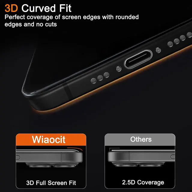 Alt view image 5 of 7 - 3 Pack Tempered Glass Screen Protector for iPhone 16 with 3 Pack Camera Lens Protector, 9H Hardness, Bubble Free, Case Friendly
