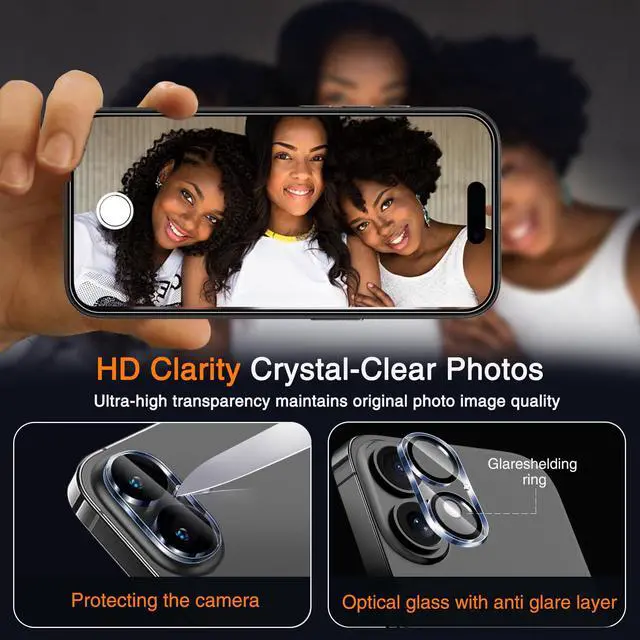 Alt view image 6 of 7 - 3 Pack Tempered Glass Screen Protector for iPhone 16 with 3 Pack Camera Lens Protector, 9H Hardness, Bubble Free, Case Friendly