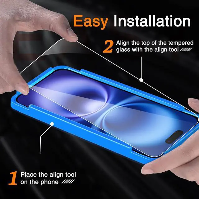 Alt view image 2 of 7 - 3 Pack Tempered Glass Screen Protector for iPhone 16 with 3 Pack Camera Lens Protector, 9H Hardness, Bubble Free, Case Friendly