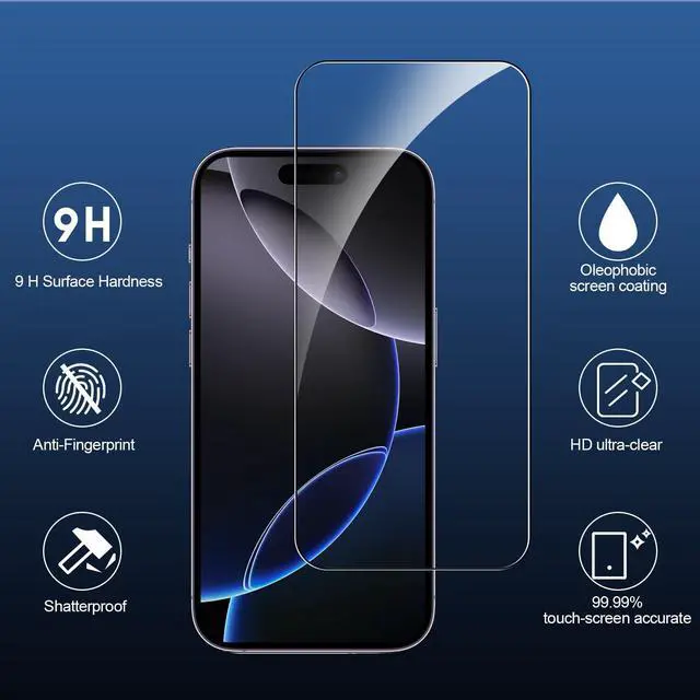 Alt view image 3 of 7 - 3 Pack Screen Protector for iPhone 16 Pro with 3 Pack Camera Lens Protector, 6.3 Inch HD Clear 9H Hardness Tempered Glass Film, Scratch Resistent, Easy Installation, Bubbles Free