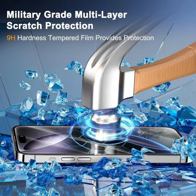 Alt view image 5 of 7 - 3 Pack Screen Protector for iPhone 16 Pro with 3 Pack Camera Lens Protector, 6.3 Inch HD Clear 9H Hardness Tempered Glass Film, Scratch Resistent, Easy Installation, Bubbles Free