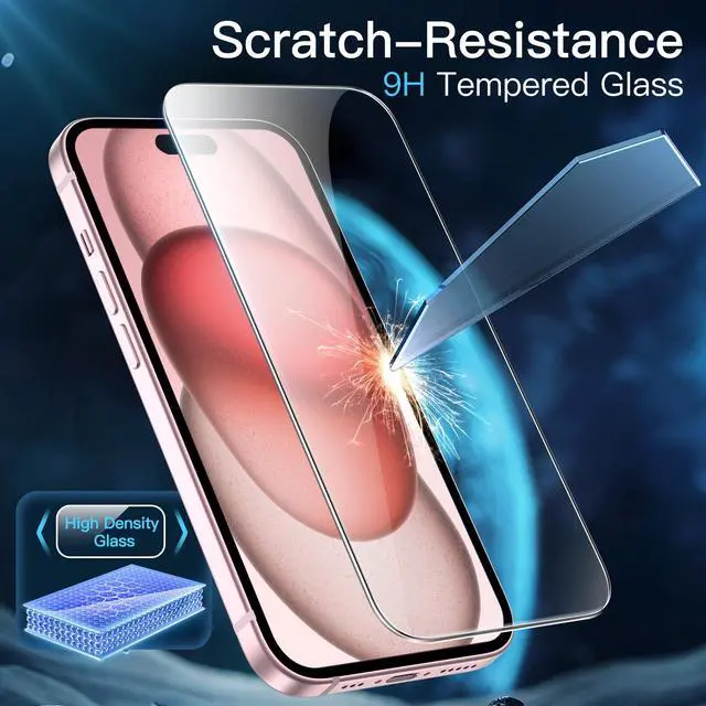 Alt view image 5 of 7 - Screen Protector for iPhone 15 6.1-Inch, Bubble Free, Tempered Glass Film with Easy Installation Tool, Case-Friendly, HD Clear, 2-Pack