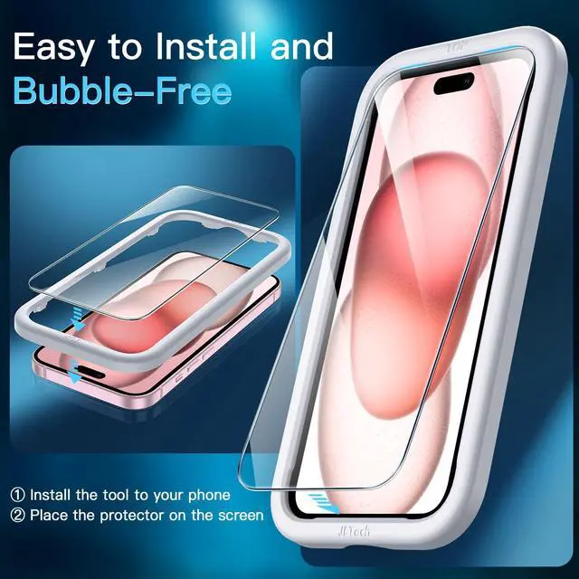 Alt view image 4 of 7 - Screen Protector for iPhone 15 6.1-Inch, Bubble Free, Tempered Glass Film with Easy Installation Tool, Case-Friendly, HD Clear, 2-Pack