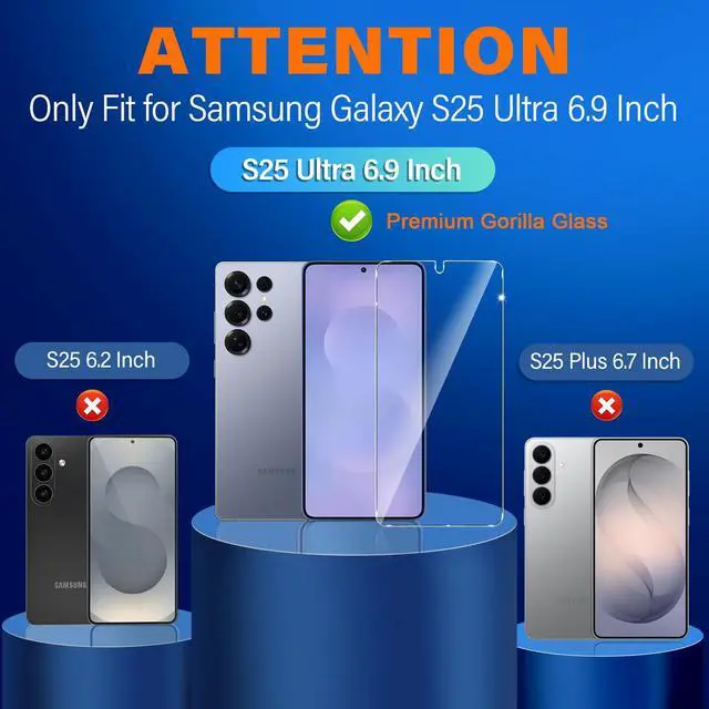 Alt view image 2 of 7 - 3 Pack for Samsung Galaxy S25 Ultra Screen Protector Tempered Glass + 3 Pack Camera Lens Protector, Military Grade Shatterproof, 9H Hardness, Fingerprint Unlock,Case Friendly 6.9 Inch