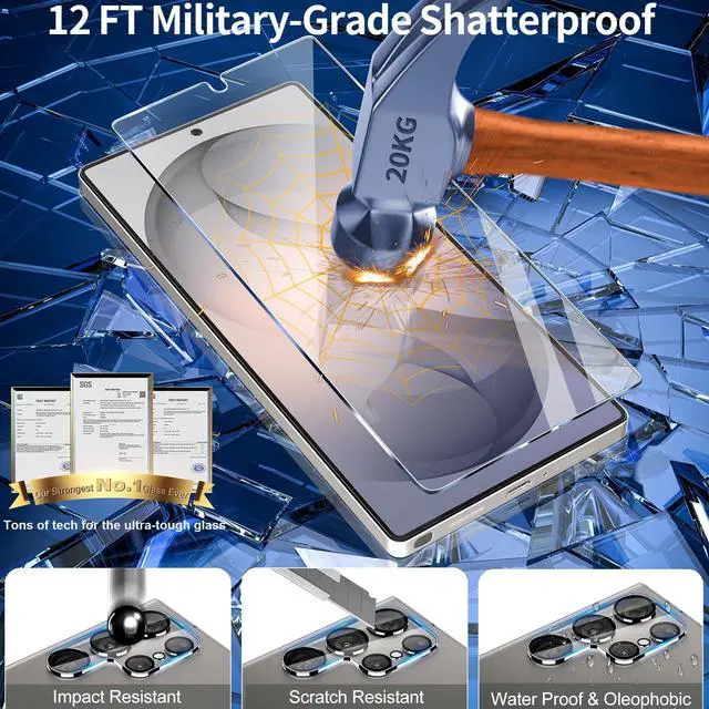 Alt view image 5 of 7 - 3 Pack for Samsung Galaxy S25 Ultra Screen Protector Tempered Glass + 3 Pack Camera Lens Protector, Military Grade Shatterproof, 9H Hardness, Fingerprint Unlock,Case Friendly 6.9 Inch