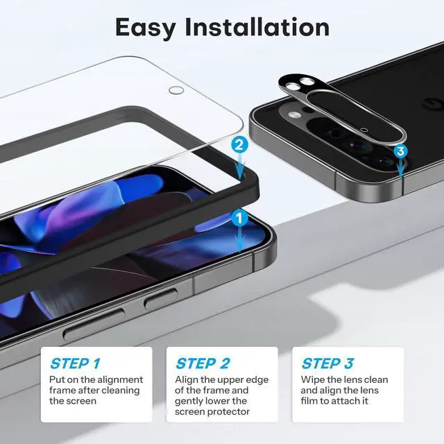 Alt view image 4 of 7 - 3+2 Pack for Google Pixel 9 Pro XL Screen Protector 6.8 Inch, 3 Tempered Glass Film & 2 Camera Lens Protector, Bubble-free, HD Clear, Not for 9 Pro/ 9