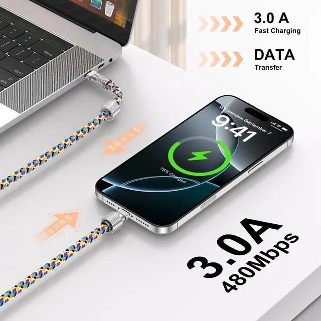 Alt view image 3 of 7 - Phone Lanyard Built-in USB-C to USB-C Fast Charging Cable, 2Pack 65W High Speed Nylon Data Transfer Cord Crossbody Wrist Strap for iPhone 17 16 15,Samsung S25 S24 Ultra/FE,Moto Razr/Edge 2025,Pixel 10