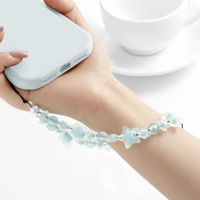 Alt view image 3 of 6 - Handmade Wrist Strap Cute Phone Chain, Anti-Lost Lanyard Beaded Chain, Phone Charm Accessories Blue Lightweight Fashion