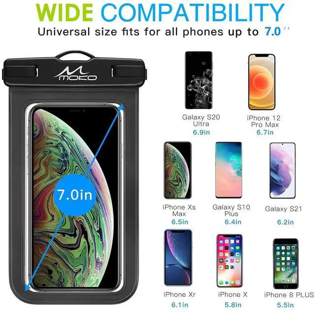 Alt view image 5 of 7 - Waterproof Phone Pouch Holder, Cellphone Case Dry Bag with Lanyard Armband Compatible with iPhone 14 13 12 11 Pro Max, Samsung S21/S20/S10, Black