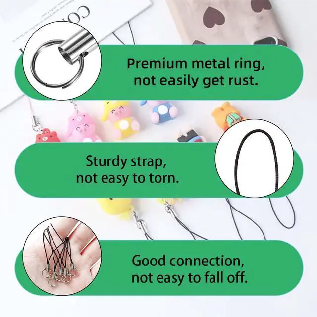 Alt view image 5 of 6 - 100 Pieces Black Cell Phone Lanyard Split Ring Strap with Silver Tone Ring for Mobile USB Flash Drive MP3 Keychain Keyring DIY