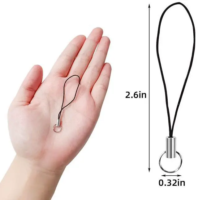 Alt view image 6 of 6 - 100 Pieces Black Cell Phone Lanyard Split Ring Strap with Silver Tone Ring for Mobile USB Flash Drive MP3 Keychain Keyring DIY
