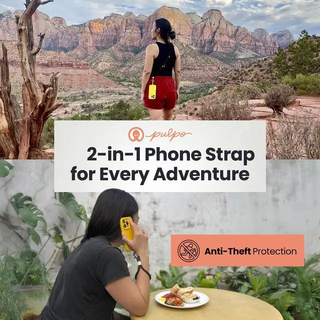 Alt view image 6 of 7 - 2 in 1 Anti Theft Phone Lanyard and Wrist Strap for iPhone and Android, Adjustable Cell Phone Leash and Universal Tether, Hands Free Strap for Travel Running and Everyday Use, Black